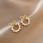 Preview: 360Home Silber pin Perle luftige Vintage Ohrringe A066 gold